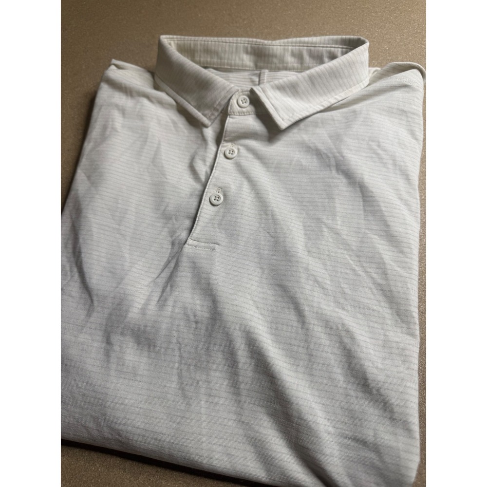 Lululemon Evolution Polo Shirt Men XL Light Grey White Striped Short Sleeve Golf